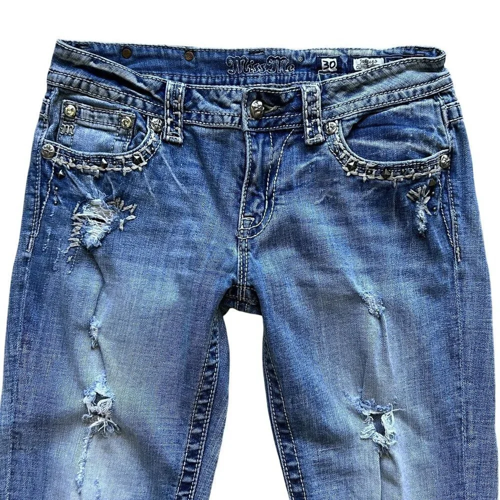 Miss Me Womens 30 US Size 10 Distressed Embellished Cuffed Capri Jeans Cowgirl